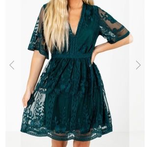 Teal Lace Dress with Sheer Back - NEVER BEEN WORN